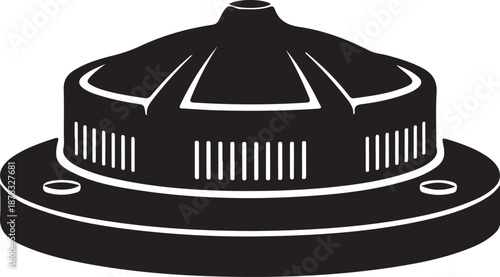 Black and white illustration of a science fiction spaceship or UFO on transparent background