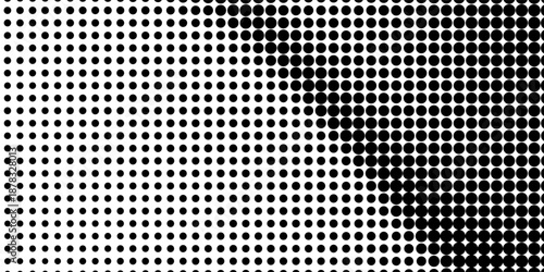 Grunge halftone gradient background. Faded grit noise texture. White and black sand wallpaper. Retro pixelated backdrop.