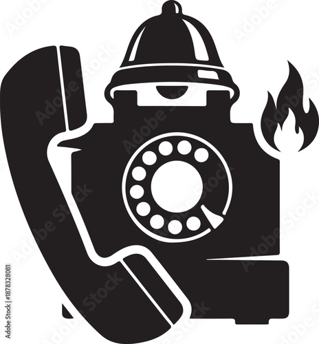 Fire alarm rotary phone illustration isolated on transparent background for emergency services concept