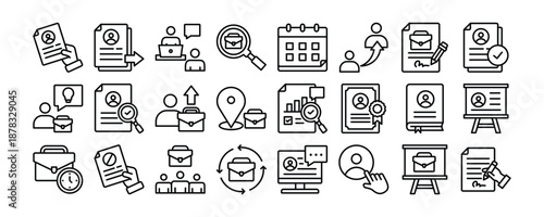 Job Recruitment icon collection. Containing design career, job, employee, recruitment, business, interview, hiring	