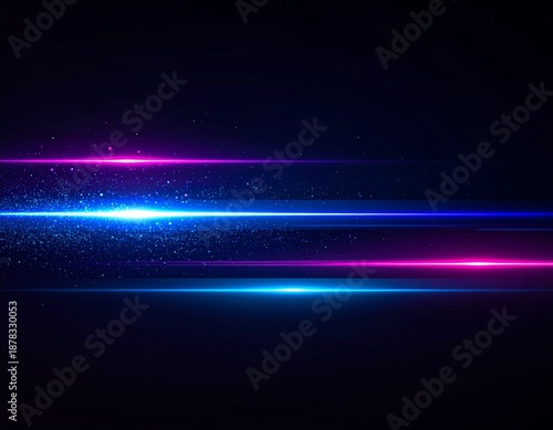 シネマティックな光のラインと水平方向のレンズフレアが美しいサイバーパンク風の背景素材