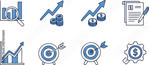Financial analysis growth search icon - Vector icon symbol for website - Icon vector - Blue icon vector