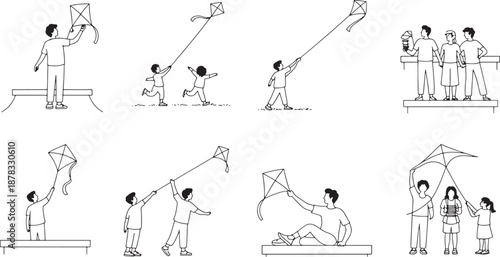 Outdoor fun with kites, children playing happily, summer day, family activity, creative freedom, flying high