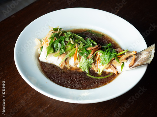 Photography steamed fish in soy sauce