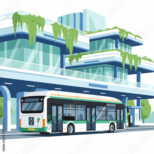 Modern Bus Station with Green Accents and Sleek Design