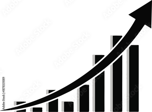 Black bar chart with rising arrow graph white background
