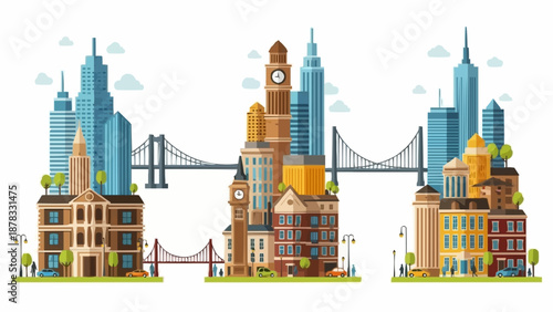 Modern Cityscape Buildings Architecture Bridges and Greenery.