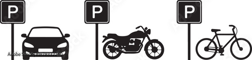 Parking signs for car motorcycle bicycle