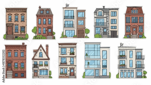 Collection of Diverse Residential Townhouse Buildings.