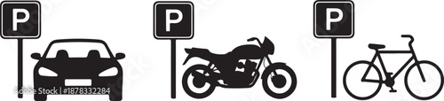 Parking signs for car motorcycle bicycle 1