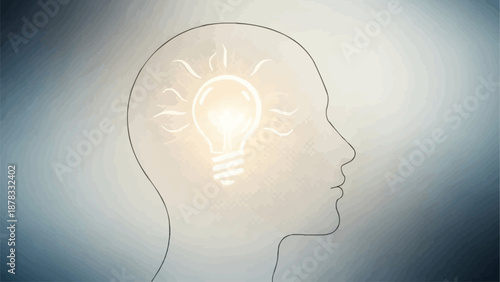 Silhouette of a human head with a glowing light bulb inside representing an idea.