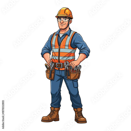 Smiling Construction Worker in Safety Gear