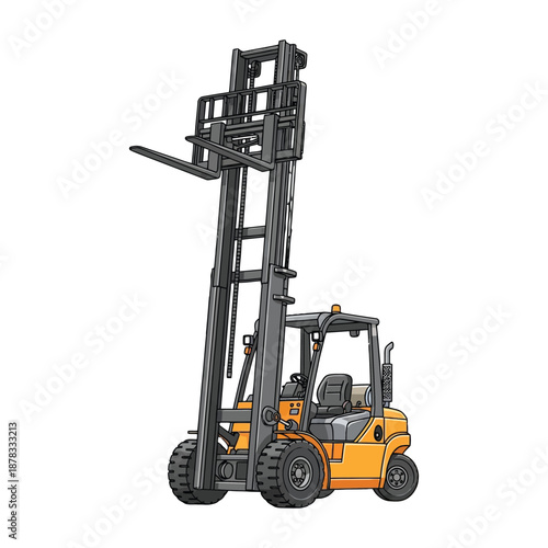 Yellow Forklift Truck with Elevated Platform