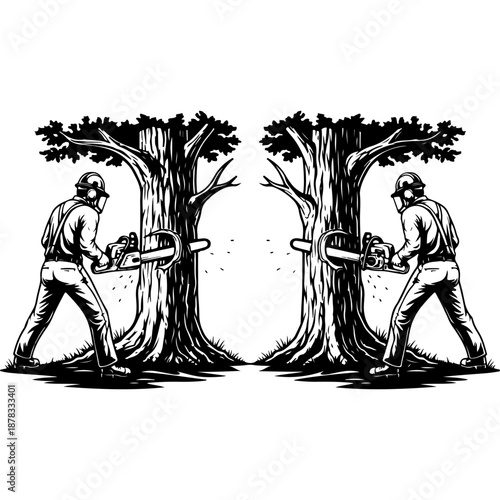 Two Men Sawing Trees