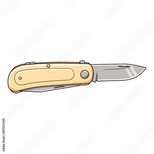 Illustration of a Pocket Knife with Yellow Handle
