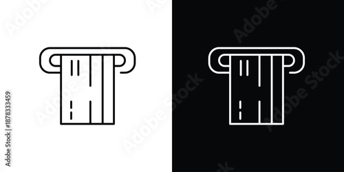 Line art icon depicting a credit card being inserted into a payment terminal slot, illustrating financial transactions and banking operations on both light and dark backgrounds
