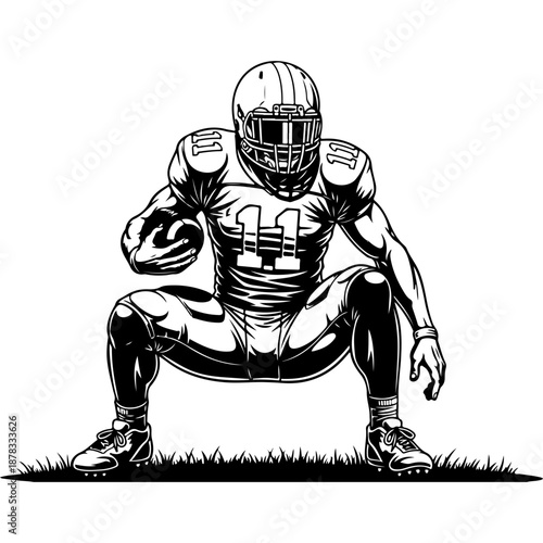 Football Player in Crouching Stance