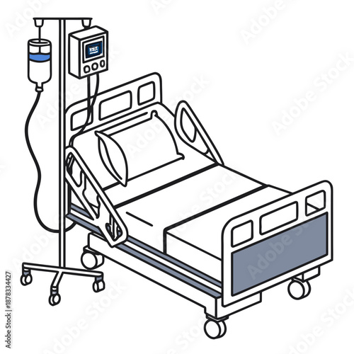 Hospital bed with iv stand