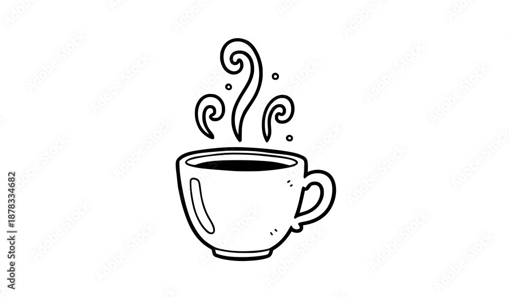 Obraz premium Cute doodle coffee mug with rising steam cartoon vector illustration