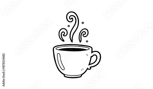 Cute doodle coffee mug with rising steam cartoon vector illustration
