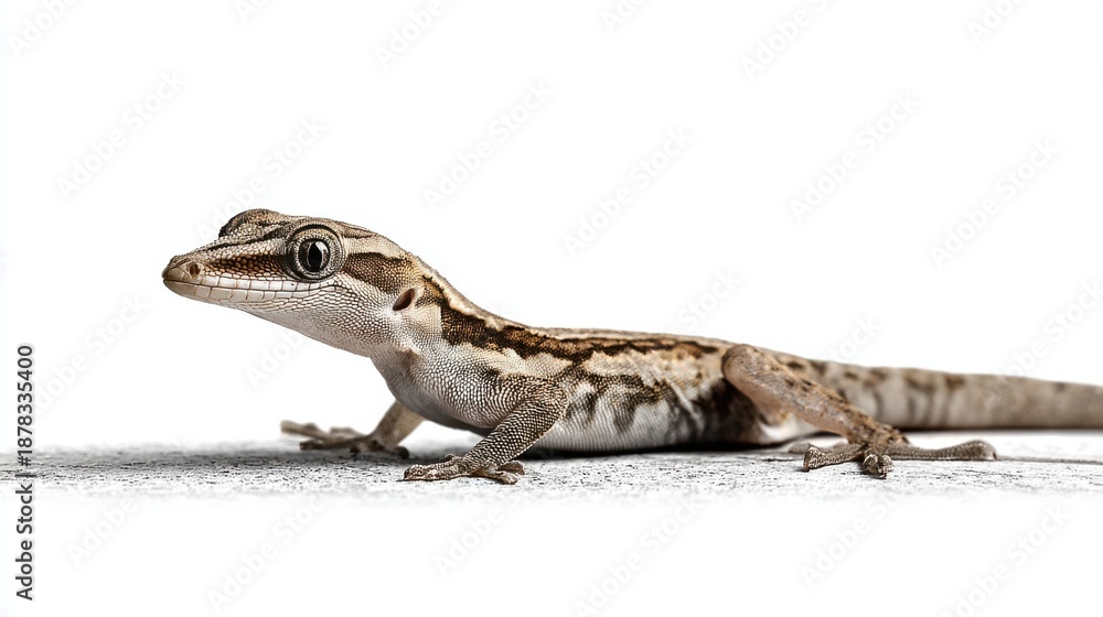 Obraz premium Detailed Close-Up of a Brown-Colored Lizard on White Background