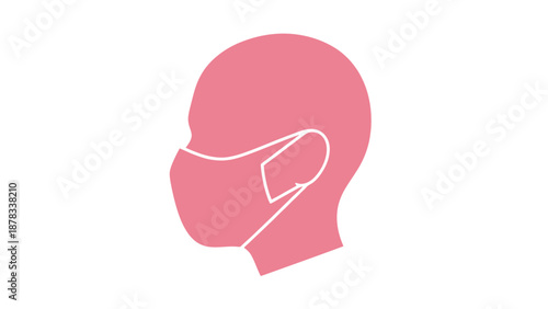 Pink Head Silhouette Wearing Face Mask Icon