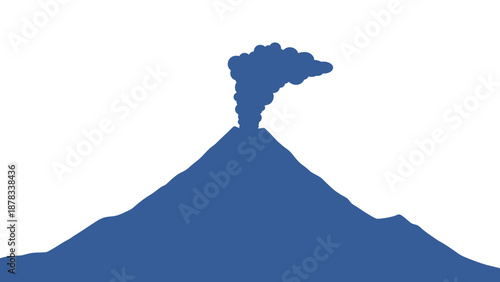 Blue Volcano Silhouette Erupting Smoke Against White Background