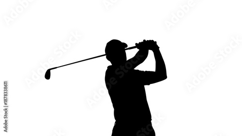 Golfer Silhouette Swinging Club on White Background