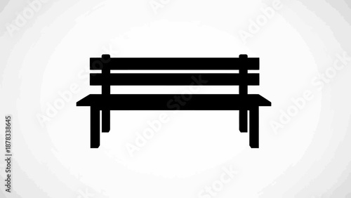 Black park bench silhouette on white background