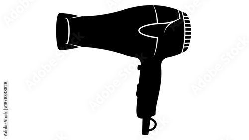 Black hairdryer silhouette, isolated on white background.