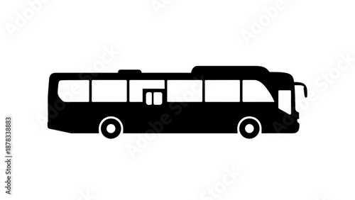 Black Silhouette of a Modern City Bus on White Background