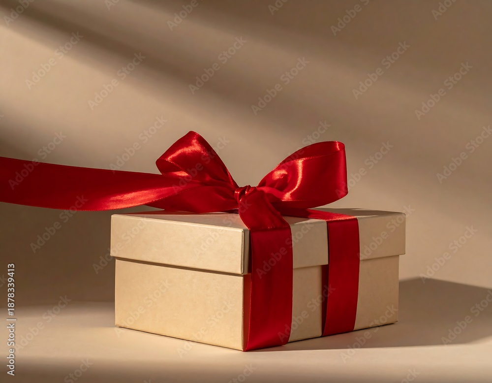 Obraz premium A gift box with a red ribbon tied in a bow on top