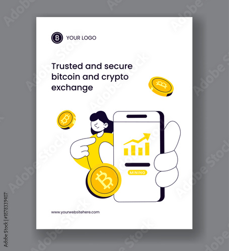 Vertical Poster Featuring Cryptocurrency Wallet Trading In Hand Drawn Flat Cartoon Illustration