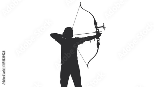 Archer Silhouette Aiming Bow and Arrow