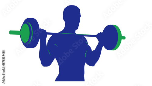 Man lifting barbell silhouette, fitness and gym workout illustration
