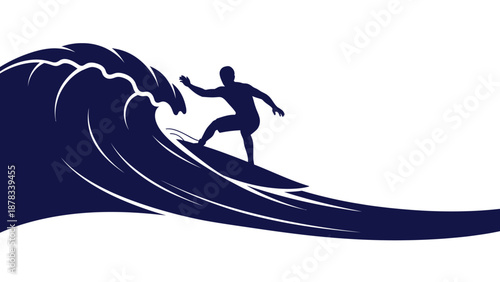 Surfer silhouette riding a big blue wave, active lifestyle, water sport