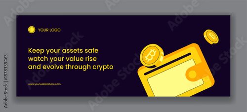 Social Media Cover Design Of Cryptocurrency Wallet Trading In Flat Cartoon Hand Drawn Illustration