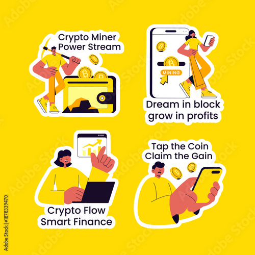 Label Design Featuring Cryptocurrency Wallet Trading With Flat Cartoon Hand Drawn Illustration