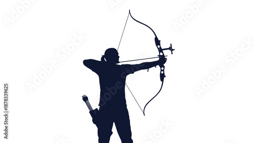 Archer Silhouette Aiming Bow and Arrow