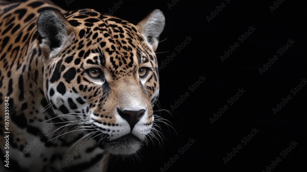 Obraz premium Majestic Close-Up of a Jaguar Against a Dark Background