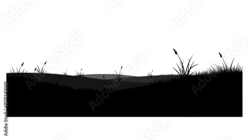 Minimalist Landscape Silhouette: Rolling Hills and Tall Grass