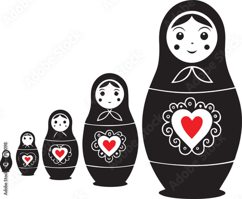Matryoshka Dolls with Red Hearts nesting dolls Russian dolls