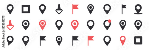 Location pin icons as modern map markers, destination symbols, pointers, map navigation design, vector illustration for travel and GPS.