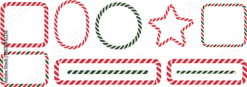 \Christmas candy cane frames and borders set, festive holiday decorative shapes, red green striped elements, winter celebration design illustration vector