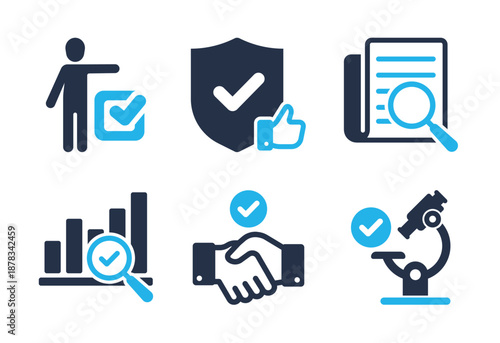 Analysis and Result Approval icon set. Solid glyph series icons