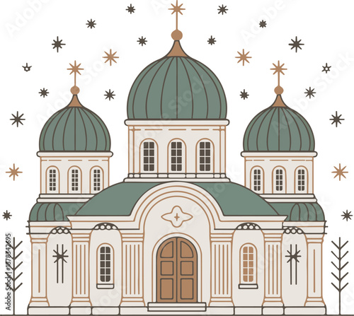 Stylized Orthodox Church with Starry Sky vector