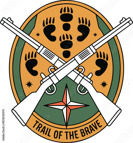 Trail of the Brave Emblem with Crossed Rifles and Paw Prints vector