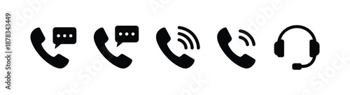 Phone icons showing call and contact symbols, cell phone pictogram for communication and support. vector illustration
