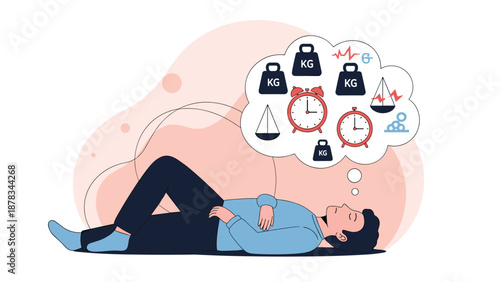 Stressed man lies on the floor while thinking about a heavy workload, time constraints, and balancing various priorities.
