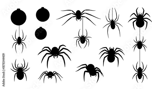Set of black spider silhouettes for Halloween decoration vector design collection